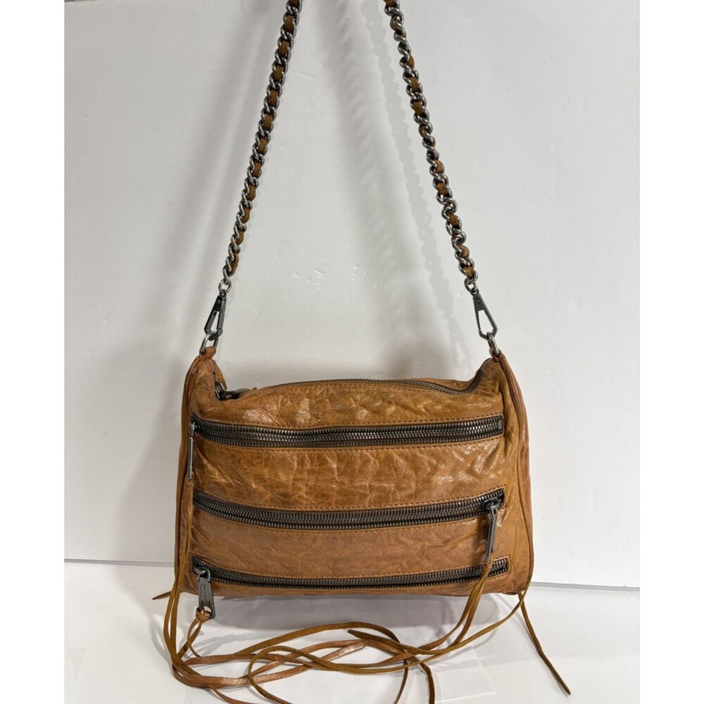 Rebecca Minkoff Women's Crinkled Leather Cognac Brown Crossbody Shoulder Bag